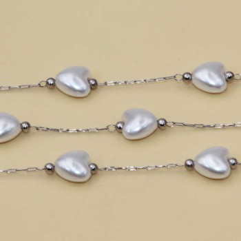 Catena acciaio con cuore perle cerate 8 mm conf. 50 cm