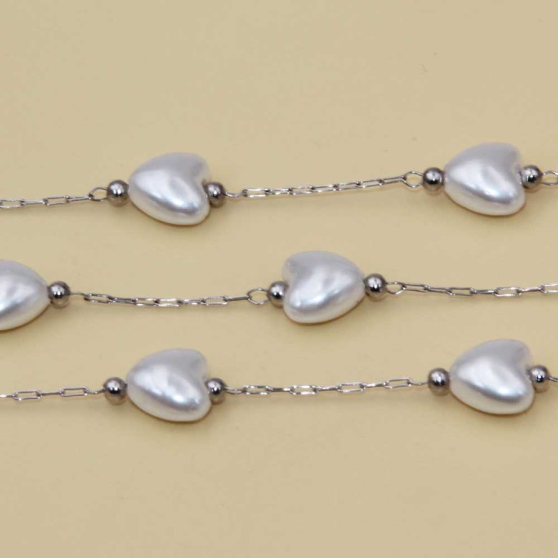 Catena acciaio con cuore perle cerate 8 mm conf. 50 cm (pep-011) - pietreeminuterie.com