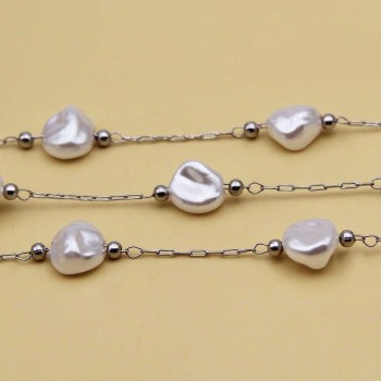 Catena acciaio con pepite perle cerate 8.5 mm conf. 50 cm