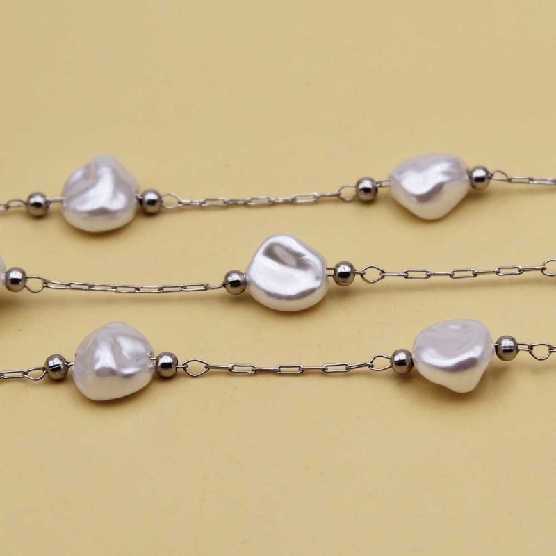 Catena acciaio con pepite perle cerate 8.5 mm conf. 50 cm (pep-009) - pietreeminuterie.com