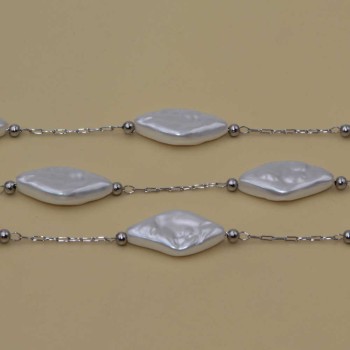 Catena acciaio con perle cerate rombo 16.5x9 mm conf. 50 cm