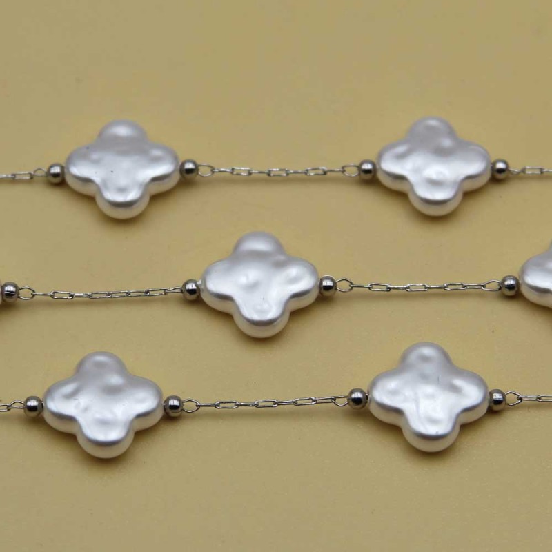 Catena acciaio con quadrifoglio grande perle cerate 13 mm conf. 50 cm (pep-01211) - pietreeminuterie.com