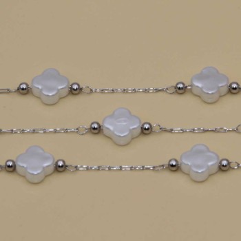Catena acciaio con quadrifoglio perle cerate 7.7 mm conf. 50 cm