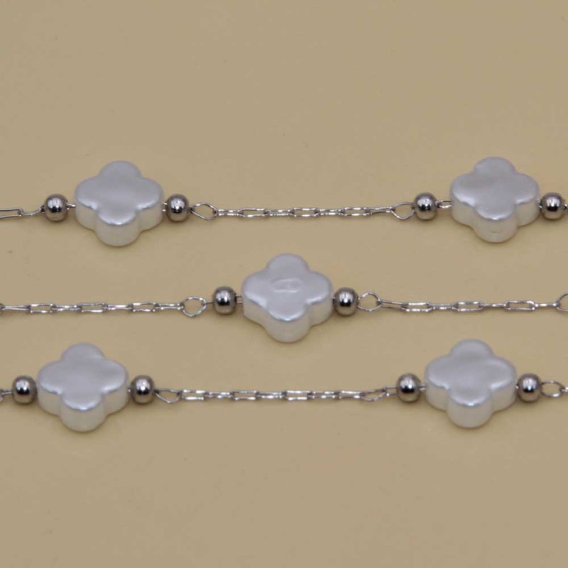 Catena acciaio con quadrifoglio perle cerate 7.7 mm conf. 50 cm (pep-012) - pietreeminuterie.com
