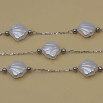 Catena in acciaio con perle conchiglie conf. 10 mm conf. 50 cm
