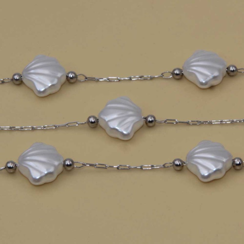 Catena in acciaio con perle conchiglie conf. 10 mm conf. 50 cm (5610-conc) - pietreeminuterie.com