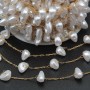 Catena in acciaio oro con perle chips 8x4 mm con. 50 cm