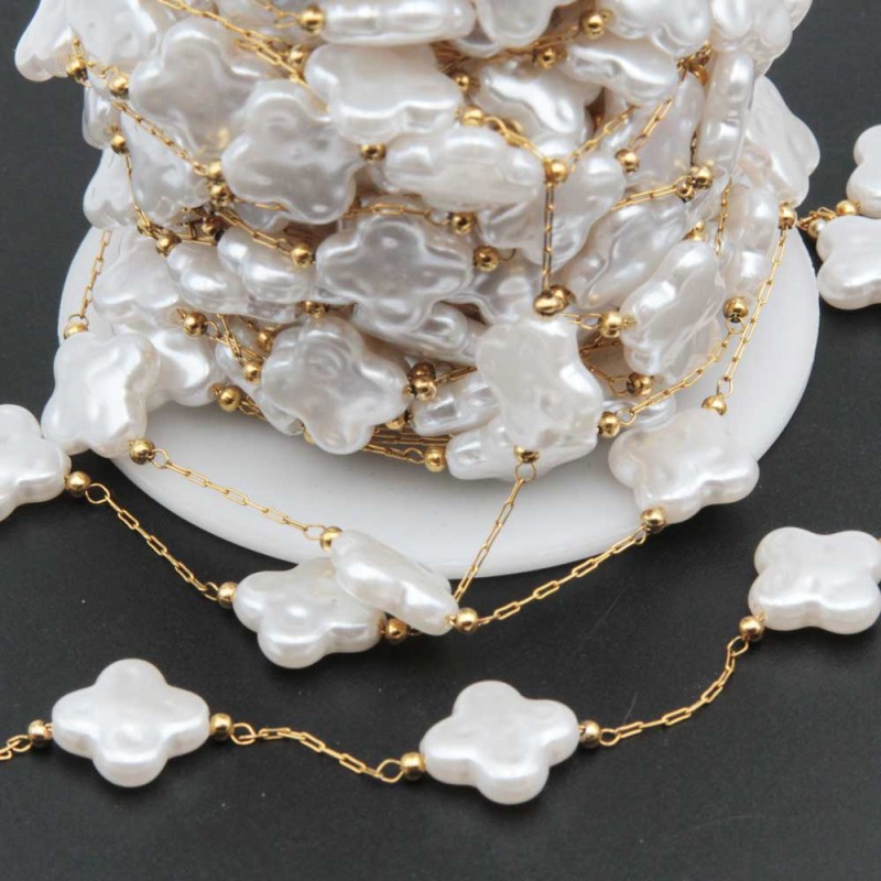 Catena in acciaio oro con perle fiore 13 mm conf. 50 cm (pp-fio11) - pietreeminuterie.com