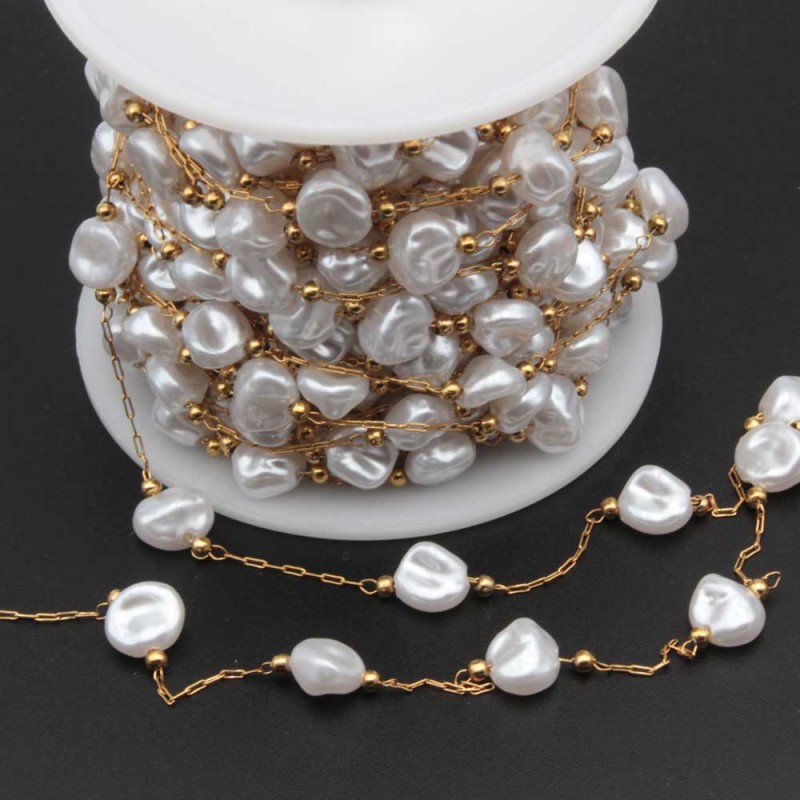 Catena in acciaio oro con perle pepite 8.5 mm conf. 50 cm (pp-farfd1) - pietreeminuterie.com