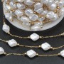 Catena in acciaio oro con perle pepite 9 mm conf. 50 cm