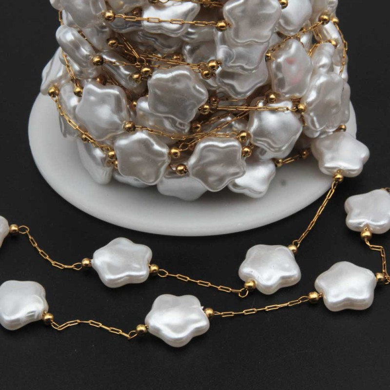 Catena in acciaio oro con perle stella 12 mm conf. 50 cm (5610-cox2) - pietreeminuterie.com