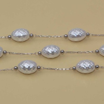 Catene in acciaio con perle barilotti decorati 10x7.7 mm conf. 50 cm