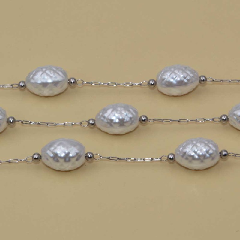 Catene in acciaio con perle barilotti decorati 10x7.7 mm conf. 50 cm (acc-perl51) - pietreeminuterie.com