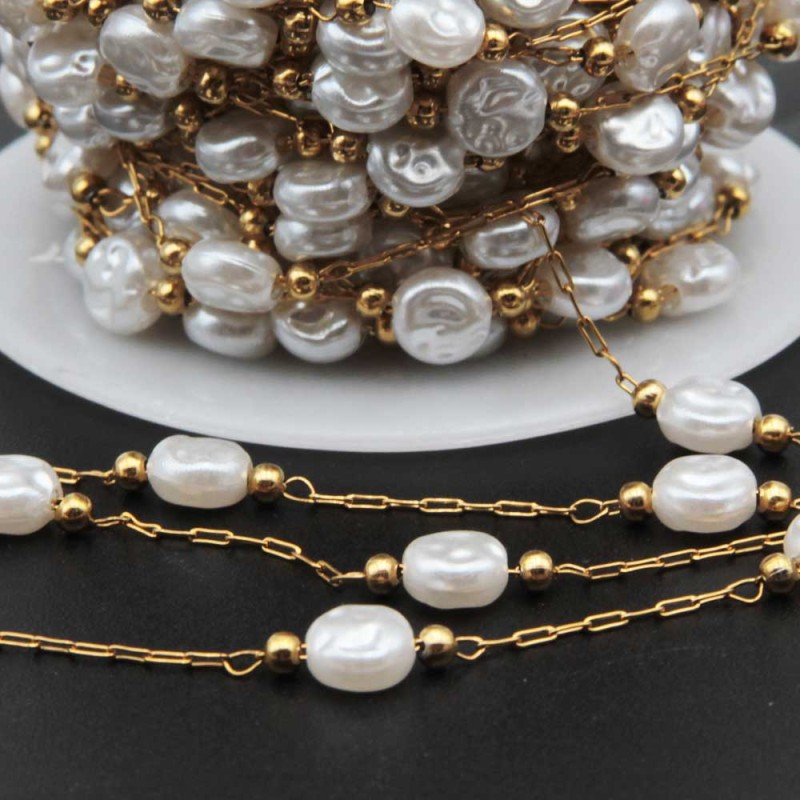 Catene in acciaio oro con perle gettone 6 mm conf. 50 cm (gett-6mm) - pietreeminuterie.com