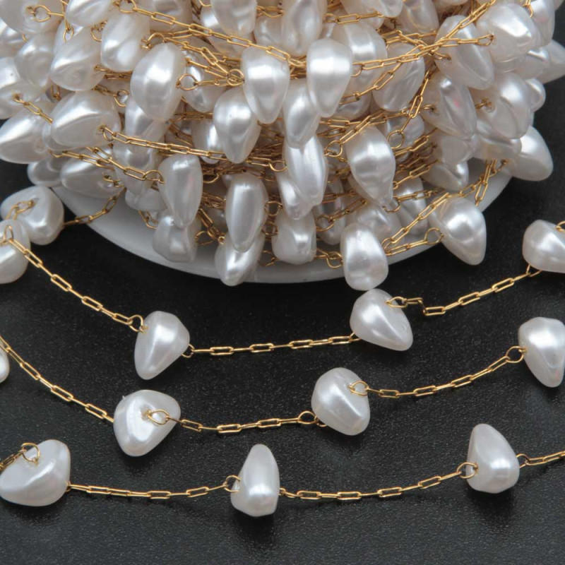 Catena in acciaio oro con perle chips 8x4 mm con. 50 cm (chip-74) - pietreeminuterie.com