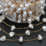 Catena in acciaio oro con perle chips 8x4 mm con. 50 cm