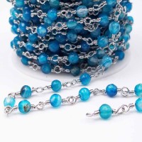 Catena rosario con pietre dure agata azzurra 4.5 mm pacco 50 cm