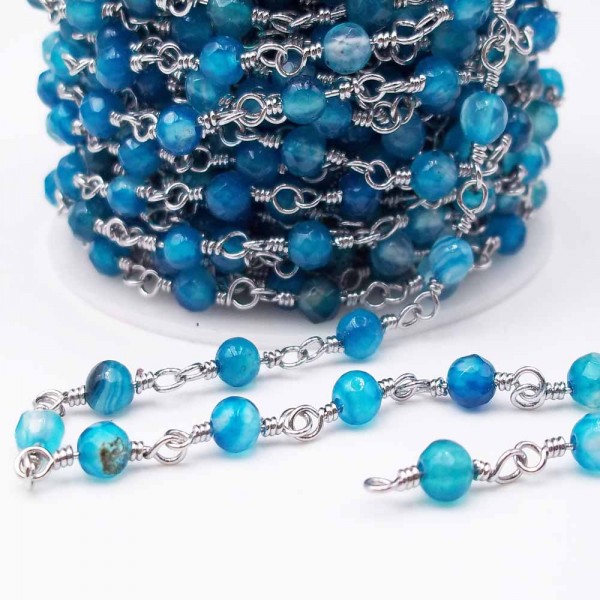 Catene Rosario con pietre dure | Catena rosario con pietre dure agata azzurra 4.5 mm pacco 50 cm - ll20