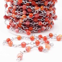 Catena rosario con pietre dure agata di fuoco arancio 4,5 mm pacco 50 cm