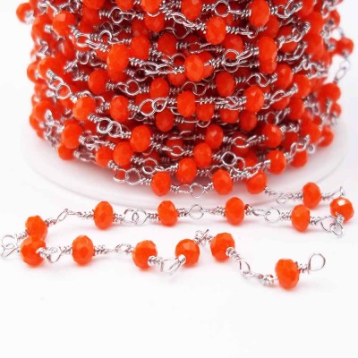 Catena rosario in acciaio con cristalli arancioni 3,3 mm pacco 50 cm 