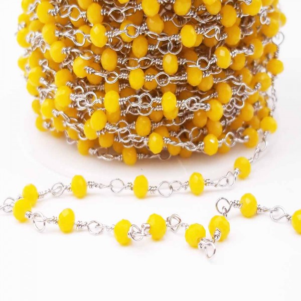 Catene rosario cristalli | Catena rosario in acciaio con cristalli gialli 3,3 mm pacco 50 cm - ll12