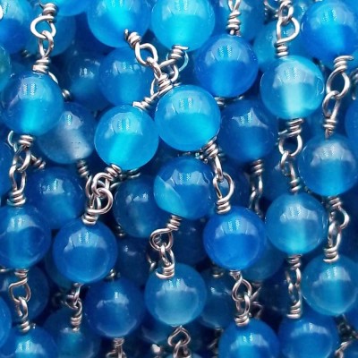 Catena rosario pietre dure agata azzurra liscia 6 mm pacco 50 cm