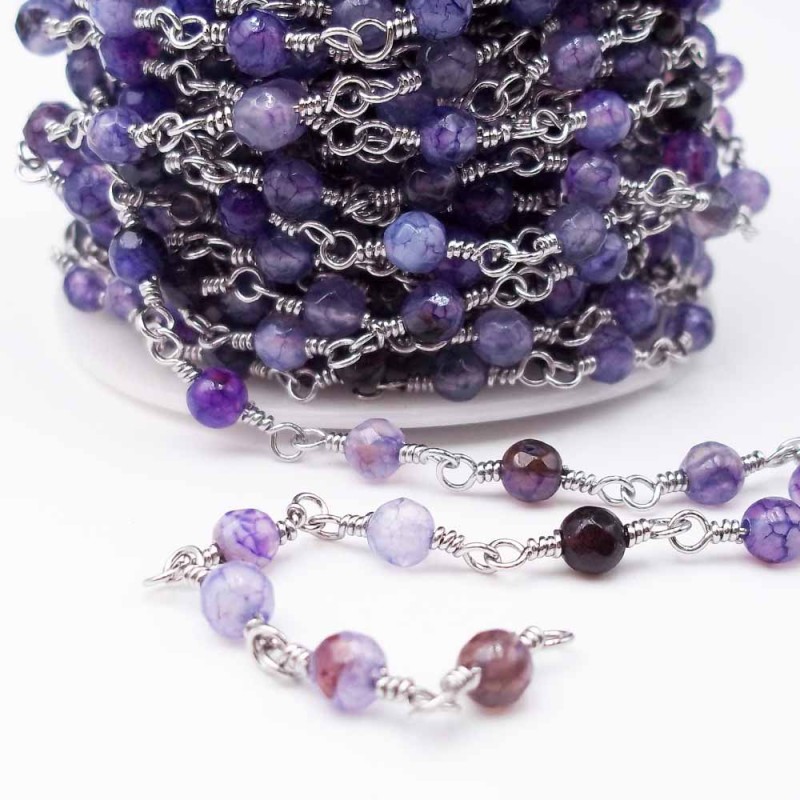 Catena rosario con pietre dure agata di fuoco 4.5 mm pacco 50 cm (ll18) - pietreeminuterie.com