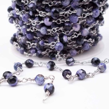 Catena rosario con pietre dure agata di fuoco viola scuro 4,5 mm pacco 50 cm