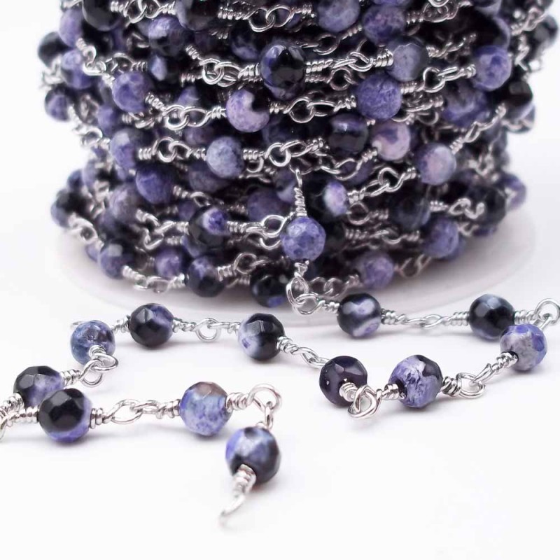 Catena rosario con pietre dure agata di fuoco viola scuro 4,5 mm pacco 50 cm (ll16) - pietreeminuterie.com