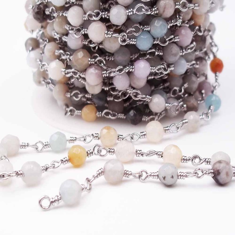 Catena rosario con pietre dure amazzonite 4,5 mm pacco 50 cm (ll13) - pietreeminuterie.com