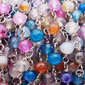 Catena rosario ottone rodiato pietre dure agata di fuoco 4 mm 50 cm