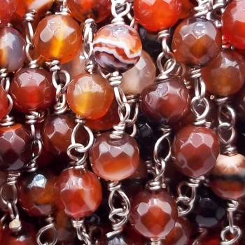 Catena rosario pietre dure corniola sfac. striata 6 mm pacco 50 cm