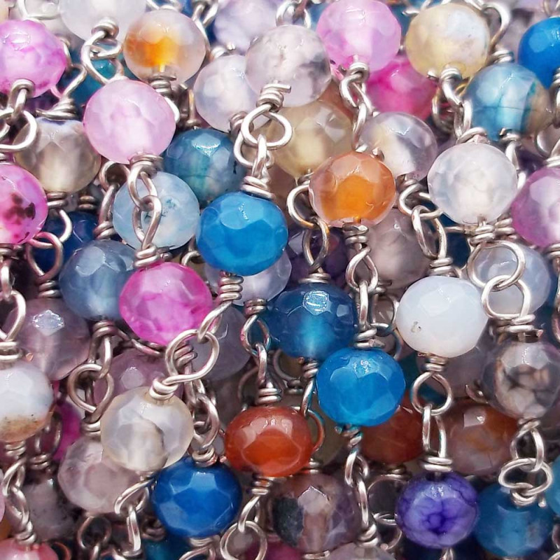 Catena rosario ottone rodiato pietre dure agata di fuoco 4 mm 50 cm (fugr3881) - pietreeminuterie.com