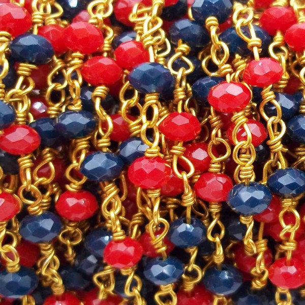 Catene rosario cristalli | Catena rosario ottone cristalli rossi e blu notte filo oro pacco 50 cm - rosc5b1