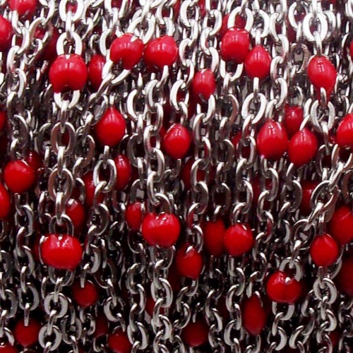 Catena in acciaio rosario smaltata rosso 2.6x2 mm pallina 2.3 mm 50 cm