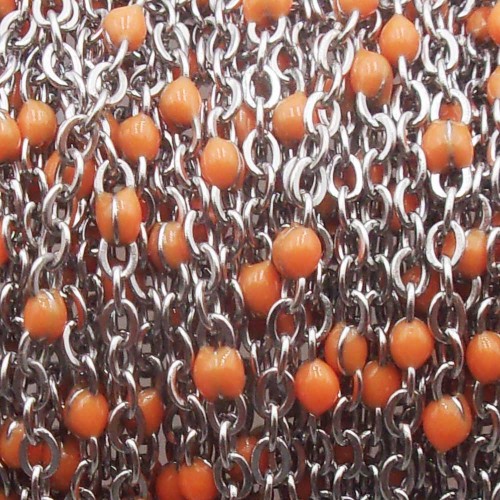 Catena in acciaio rosario smaltato arancio 2.6x2 mm pallina 2.3 mm 50 cm