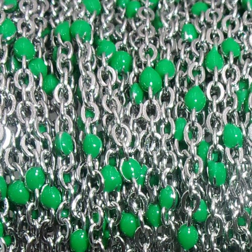 Catena in acciaio rosario verde chiaro 2.6x2 mm pallina 2.3 mm 50 cm