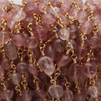 catena pietre dure quarzo rosa 8/10 mm ovale finitura oro 50 cm