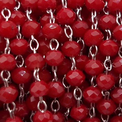 Catena rosario in ottone rodiato cristalli rossi 2 mm pacco 50 cm