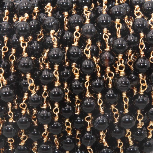 Catene Rosario con pietre dure | Catena rosario oro tormalina nera 6 mm 50 cm - torma6mm1