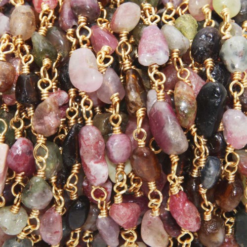 Catene Rosario con pietre dure | Catena rosario pietre dure tormalina pepite 8 mm circa maglia oro 50 cm - torm6mm