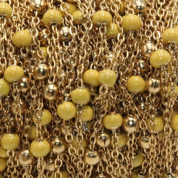 Catena acciaio oro pallina smaltata gialla 50 cm