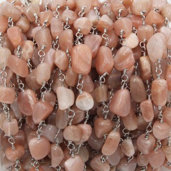 Catena acciaio con pietre dure opale rosa 50 cm