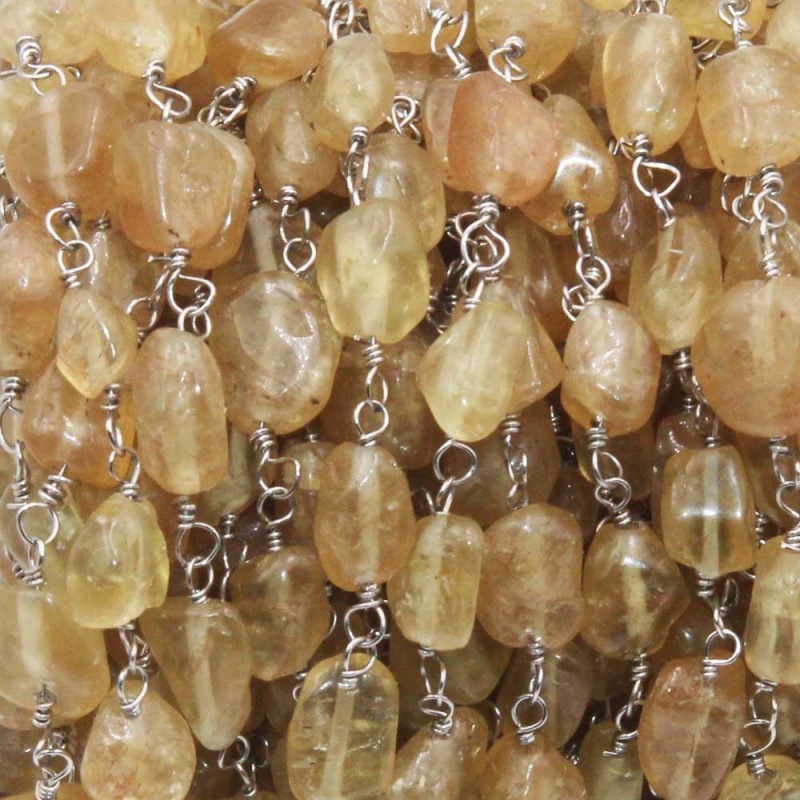 Catena acciaio con pietre dure quarzo lemon 50 cm (opa-cat-2) - pietreeminuterie.com