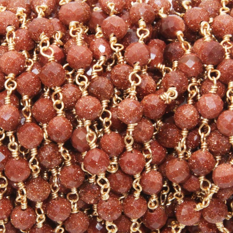 Catena pietre dure polvere 6 mm di stelle filo oro pacco 50 cm (polv5200a) - pietreeminuterie.com