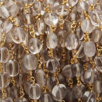 catena pietre dure quarzo bianco 8/10 mm ovale finitura oro 50 cm