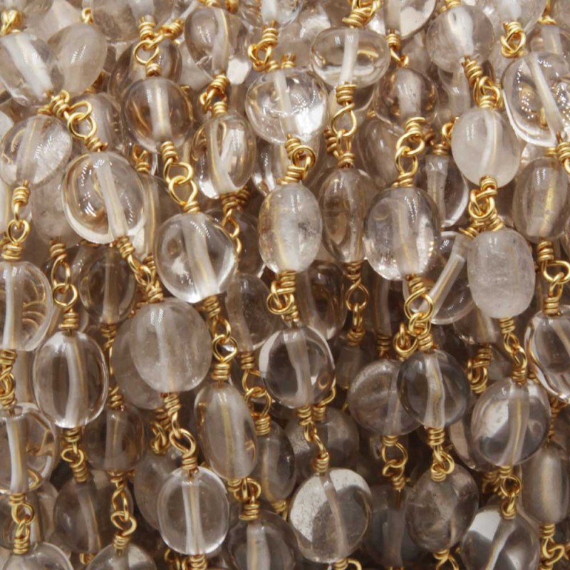 catena pietre dure quarzo bianco 8/10 mm ovale finitura oro 50 cm (qqq86ff) - pietreeminuterie.com