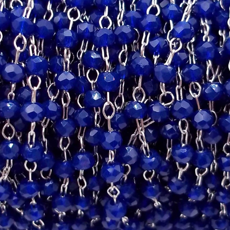 Catena rosario in ottone cristalli blu 2 mm pacco 50 cm (blue779) - pietreeminuterie.com