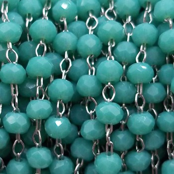 Catena rosario in ottone cristalli turchese 2 mm pacco 50 cm