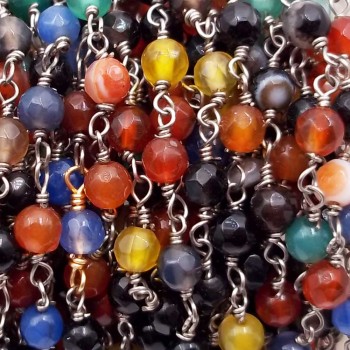 Catena rosario pietre dure agata colorata tonda 4 mm filo rodio pacco 50 cm
